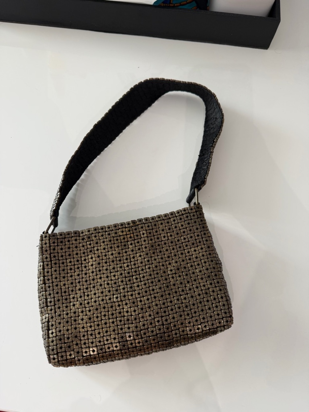 Woven Metallic Bronze Shoulder Bag
